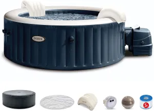 INTEX 28429EP PureSpa Plus Bubble Massage Spa Set: Includes Energy Efficient Spa Cover – 2 Contoured Headrest – LED Light – 4 Person Capacity – 77" x 28"