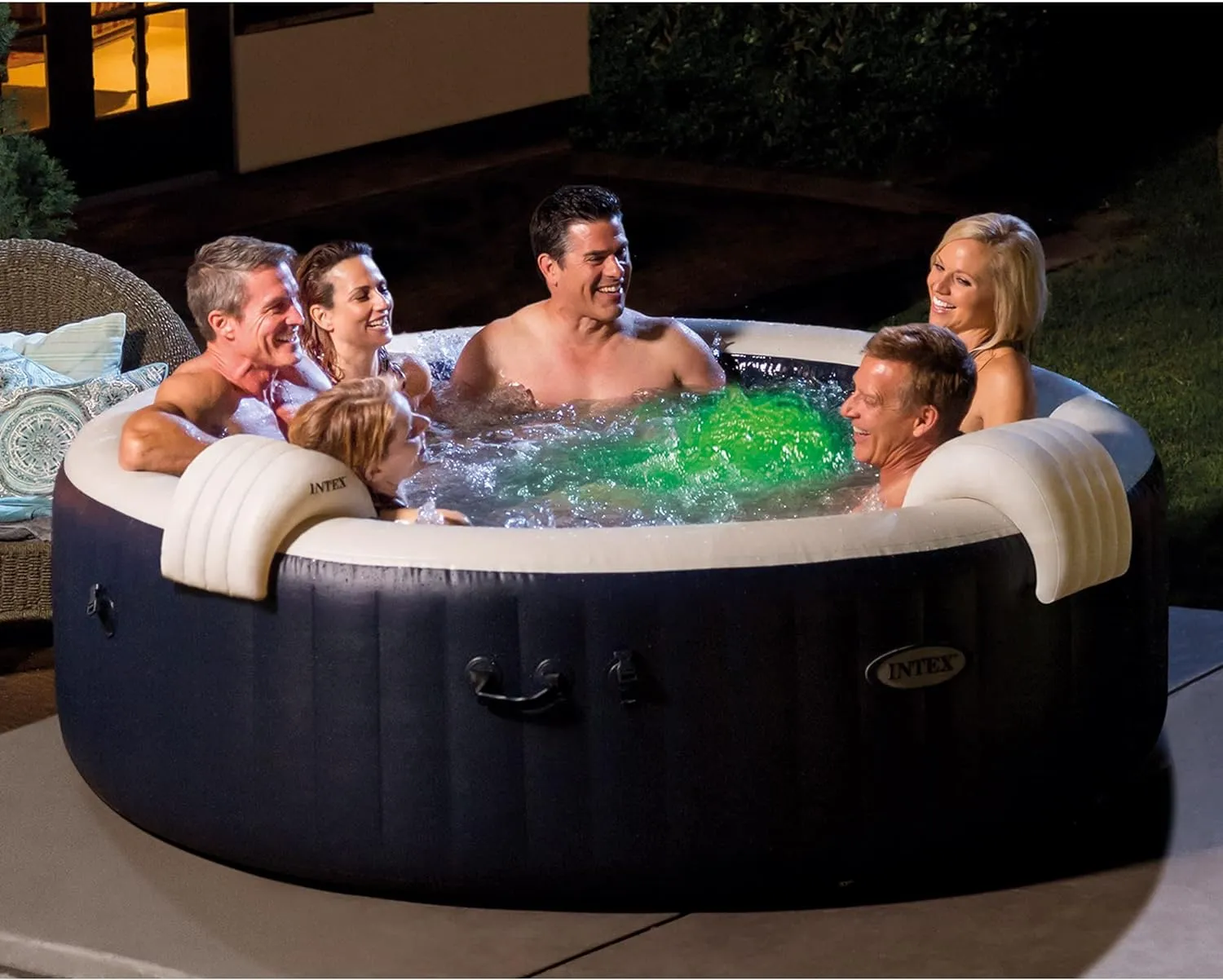 INTEX 28431EP PureSpa Plus Bubble Massage Spa Set: Includes Energy Efficient Spa Cover – 2 Contoured Headrest – LED Light – 6 Person Capacity – 85" x 28"