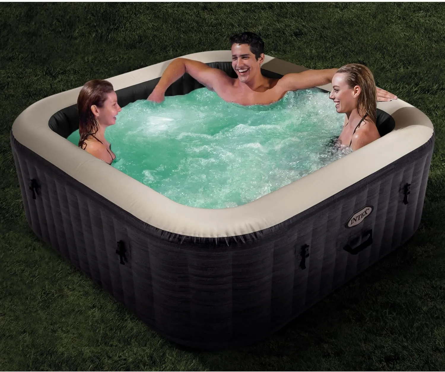 INTEX 28451EP PureSpa Greystone Deluxe Spa Set: Includes Energy Efficient Spa Cover and Wireless Control Panel – Spa Control App – Built-in FastFill Inflation System – 6 Person Capacity – 77" x 28"