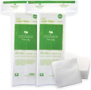 Intrinsics Large Cotton Face Pads – 4" x 4", 8-Ply 100% Cotton Makeup Remover Pads- 2 Pack (400 Count)