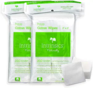 Intrinsics Petite Cotton Squares – 2"x2" 4-Ply 100% Pure Cotton Pads for Makeup Removal, Facial Cleansing, and Nail Care, Lint-Free - 2 Pack (400 Count)