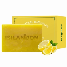 ISILANDON Natural Lemon Exfoliating Cleansing Soap Infused with Lemon Oil, Aloe Vera & Multiple Nourishing Oils