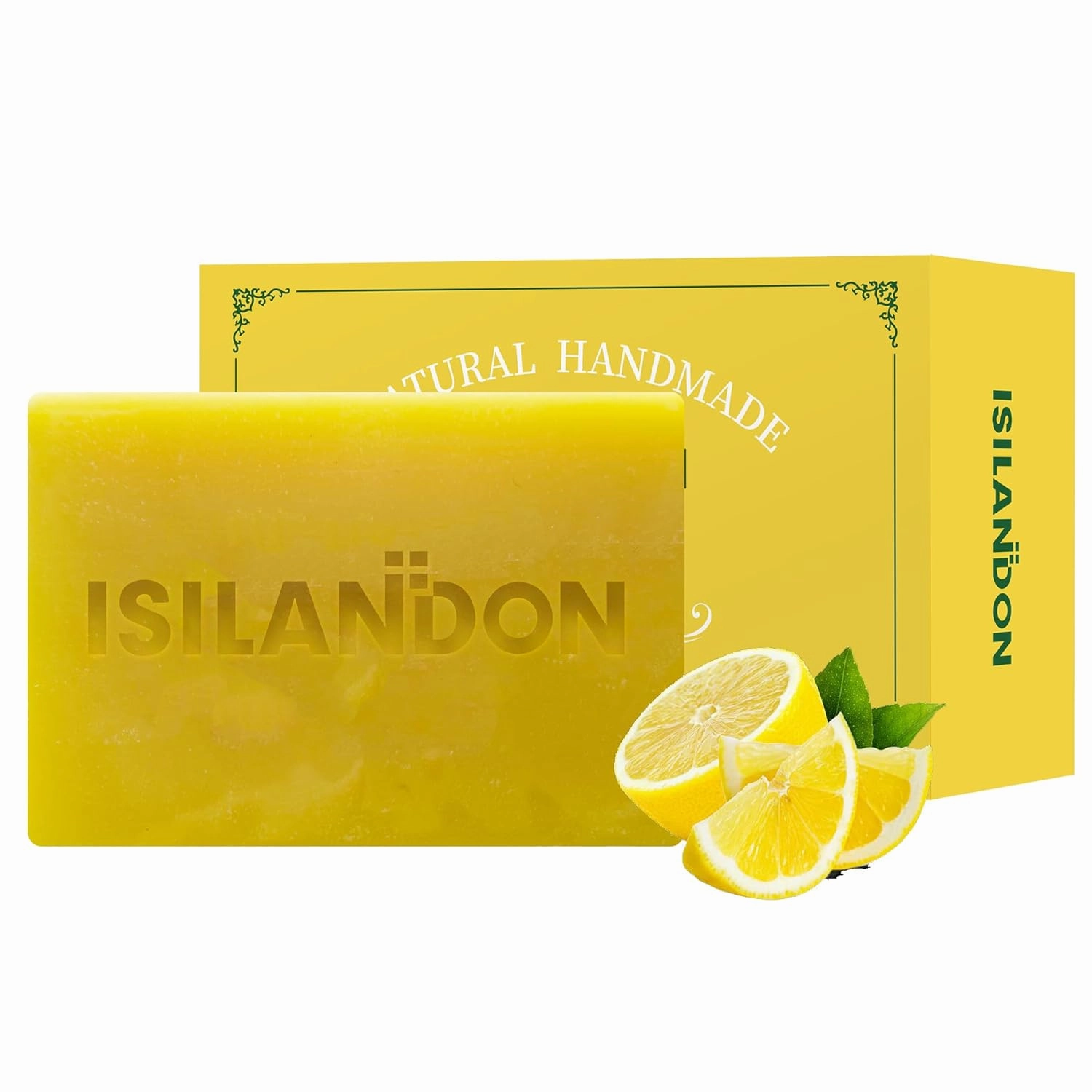 ISILANDON Natural Lemon Exfoliating Cleansing Soap Infused with Lemon Oil, Aloe Vera & Multiple Nourishing Oils