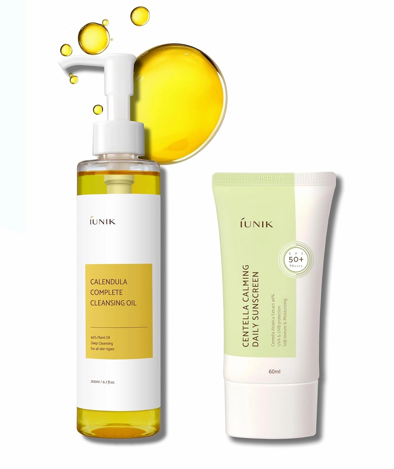 IUNIK Centella Calming Moisture Daily Sunscreen SPF 50  PA     Matte & No White Cast Centella Asiatica w/ Calendula Cleansing Oil Kit