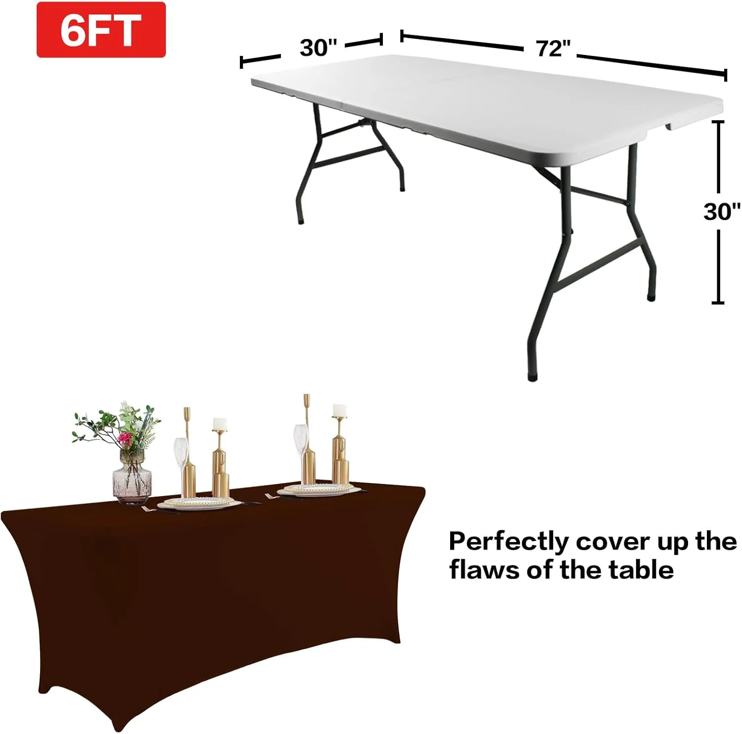 IVAPUPU 2 Pack 6FT Table Cloth for Rectangular Fitted Events Stretch Coffee Table Covers Washable Table Cover Spandex Tablecloth Table Protector for Party, Wedding, Cocktail, Banquet, Festival