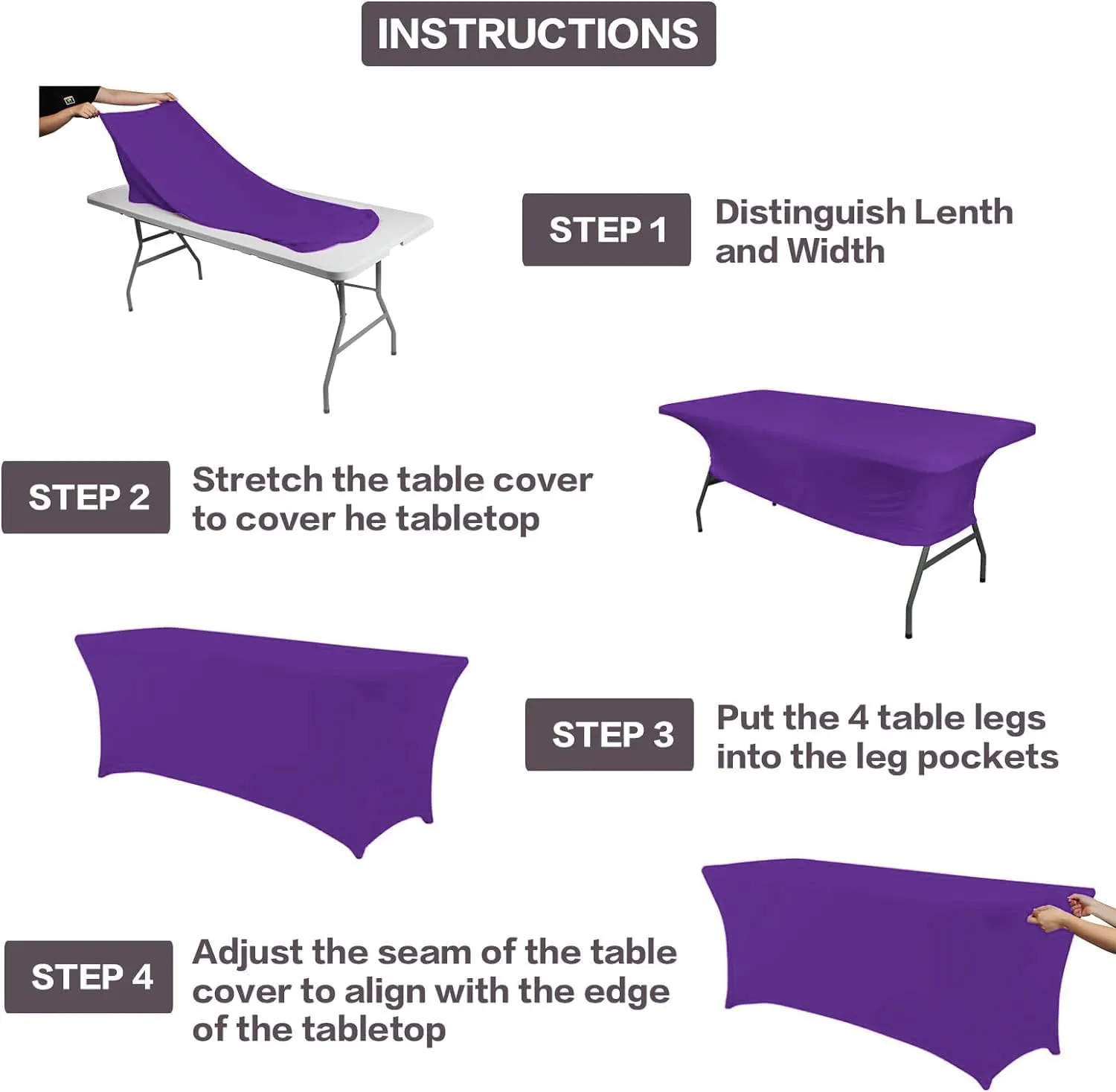 IVAPUPU 2 Pack 6FT Table Cloth for Rectangular Fitted Events Stretch Purple Table Covers Washable Spandex Tablecloth Protector for Party, Wedding, Cocktail, Banquet, Festival