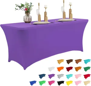 IVAPUPU 4FT Table Cloth for Rectangular Fitted Events Stretch Purple Table Covers Washable Table Cover Spandex Tablecloth Table Protector for Party, Wedding, Cocktail, Banquet, Festival