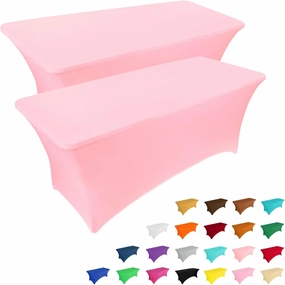 IVAPUPU 2 Pack 6FT Table Cloth for Rectangular Fitted Events Stretch Pink Table Covers Washable Spandex Tablecloth Protector for Party, Wedding, Cocktail, Banquet, Festival