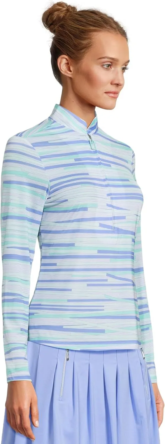 Jamie Sadock Women's Sunsense Chopstix Print Long Sleeve 1/4 Zip Sun Protection Top