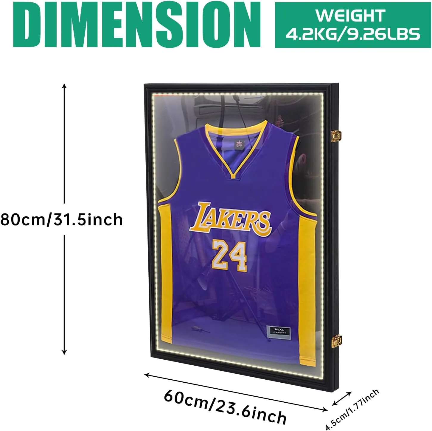 Jersey Display Case, Shadow Box Frame, with LED Light, Lockable with 98% UV Resistant Extra Large Frame 32’’ x 24’’ with Locks, Hangers, Wall Mount for Jersey and Uniform (4-Pack)