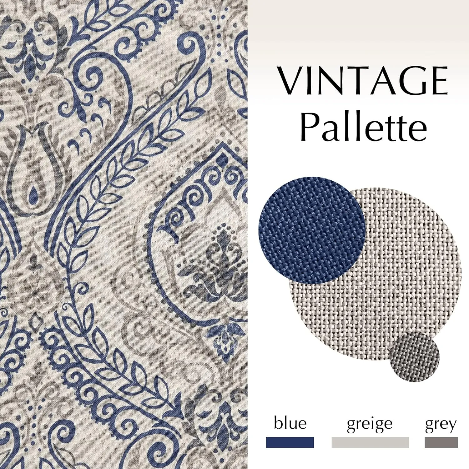 jinchan Curtains for Bedroom, Room Darkening Curtains 84 Inch Length 2 Panels Set, Linen Textured Medallion Drapes for Living Room, Vintage Damask Pattern Window Treatments, Blue on Greige