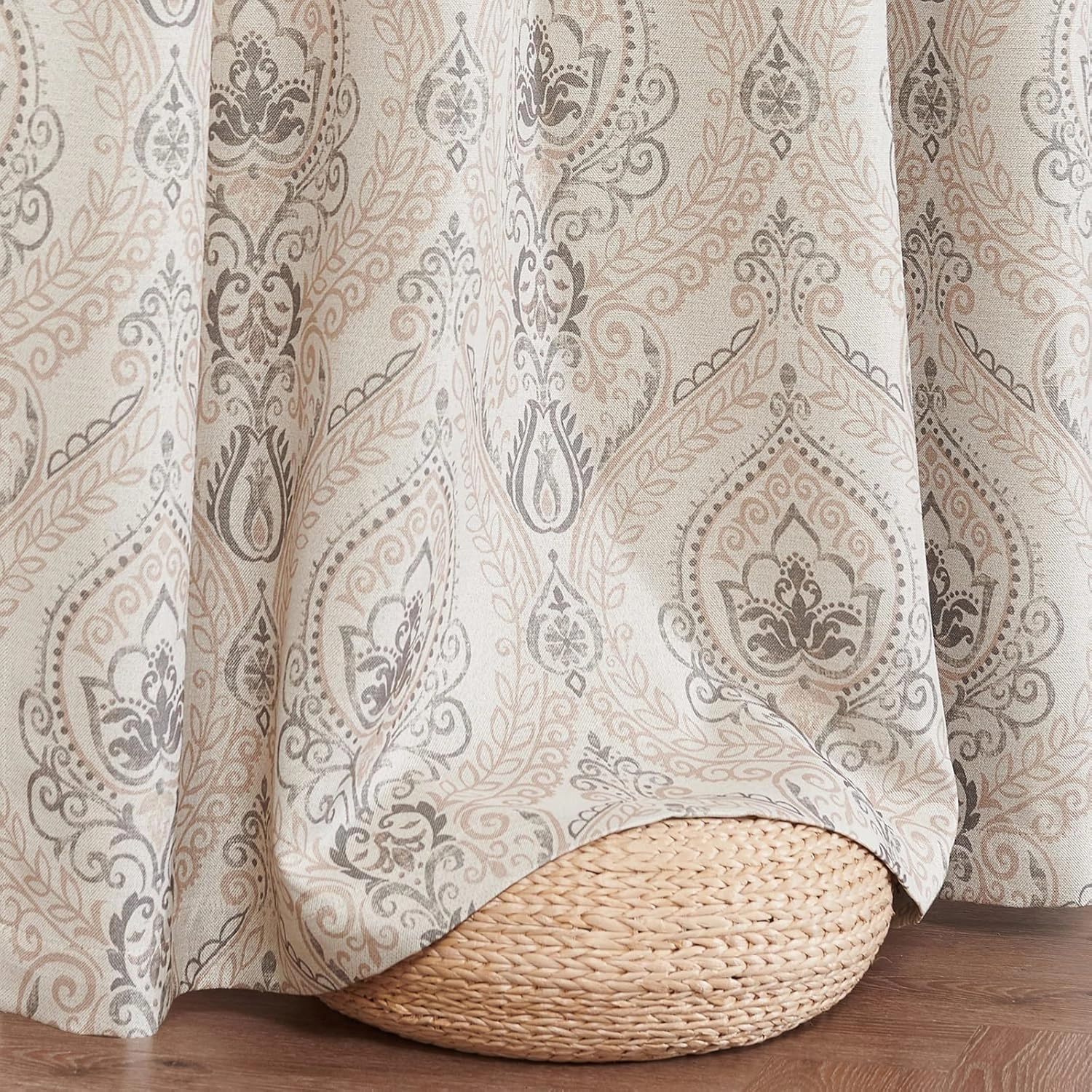 jinchan Farmhouse Taupe Curtains for Living Room Darkening 84 Inch Length, Medallion Drapes for Bedroom, Damask Pattern Window Treatments Vintage Polyester Textured Curtain Panels, 2 Panels