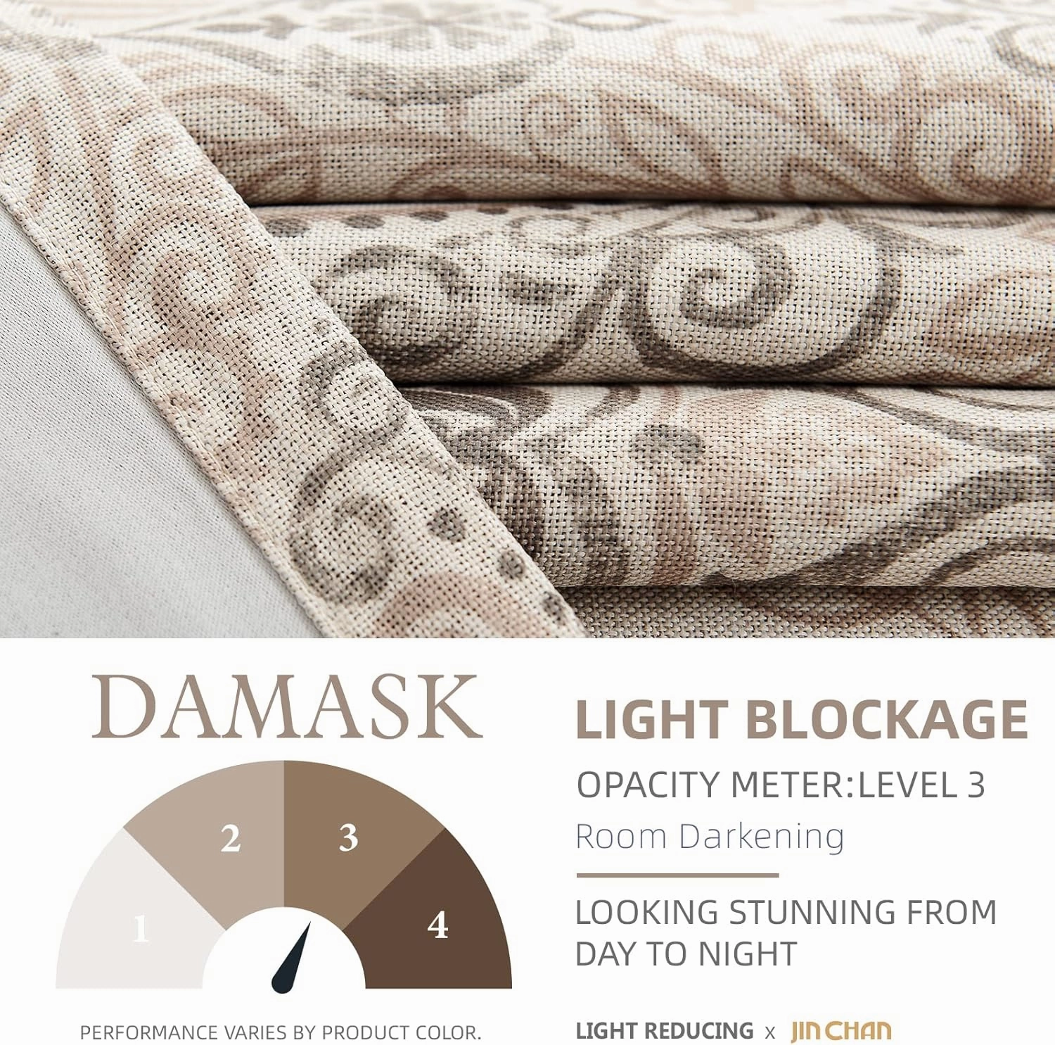 jinchan Farmhouse Taupe Curtains for Living Room Darkening 84 Inch Length, Medallion Drapes for Bedroom, Damask Pattern Window Treatments Vintage Polyester Textured Curtain Panels, 2 Panels