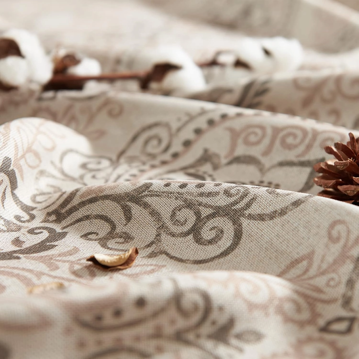 jinchan Farmhouse Taupe Curtains for Living Room Darkening 84 Inch Length, Medallion Drapes for Bedroom, Damask Pattern Window Treatments Vintage Polyester Textured Curtain Panels, 2 Panels