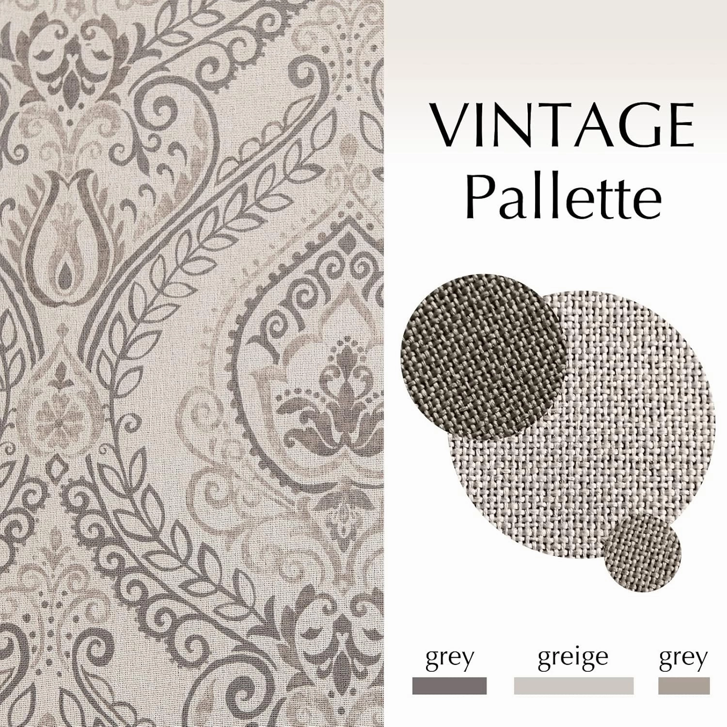 jinchan Linen Textured Curtains for Living Room Darkening 72 Inch Length, Medallion Drapes for Bedroom, Damask Pattern Window Treatments Vintage Curtain Panels, 2 Panels Grey on Greige