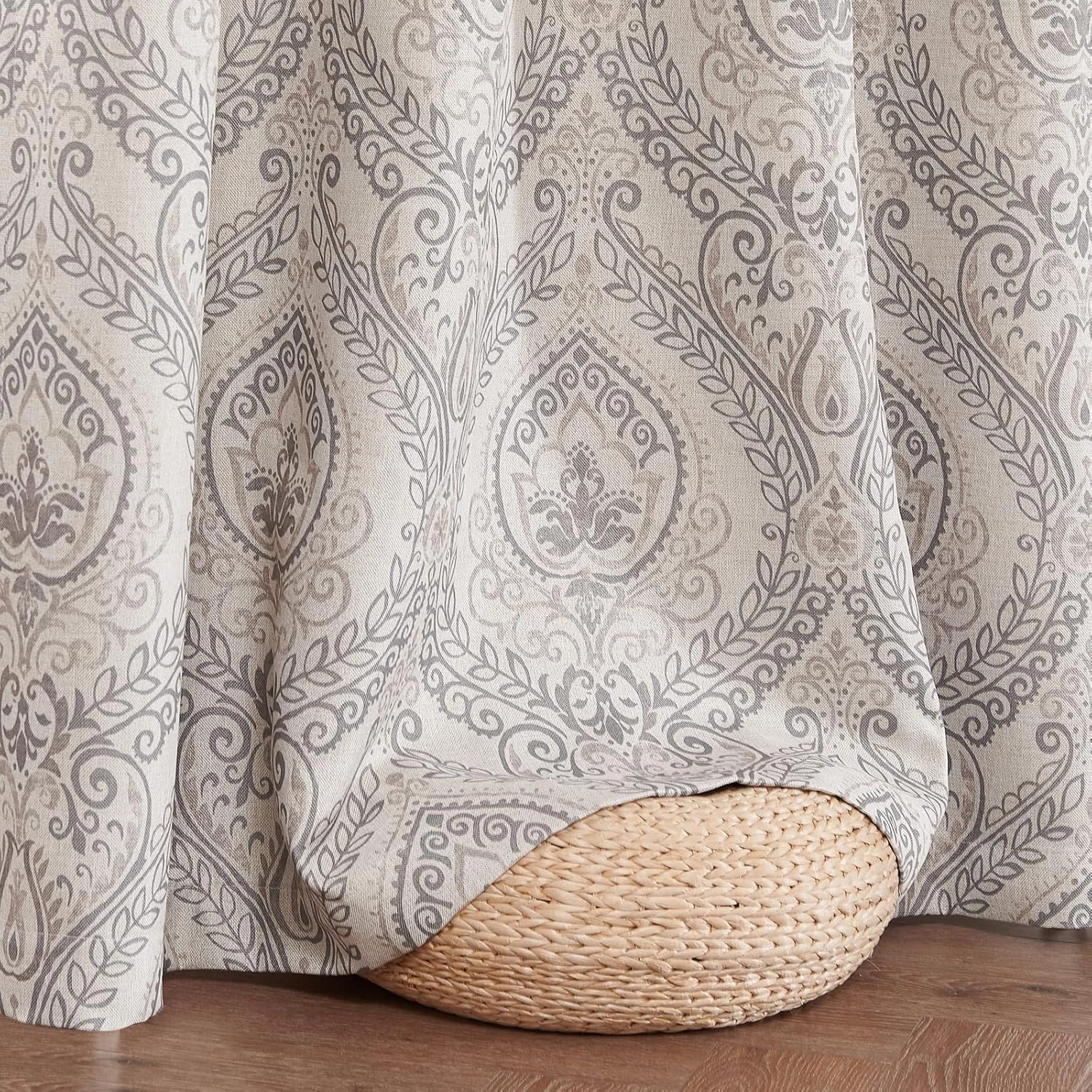 jinchan Linen Textured Curtains for Living Room Darkening 72 Inch Length, Medallion Drapes for Bedroom, Damask Pattern Window Treatments Vintage Curtain Panels, 2 Panels Grey on Greige
