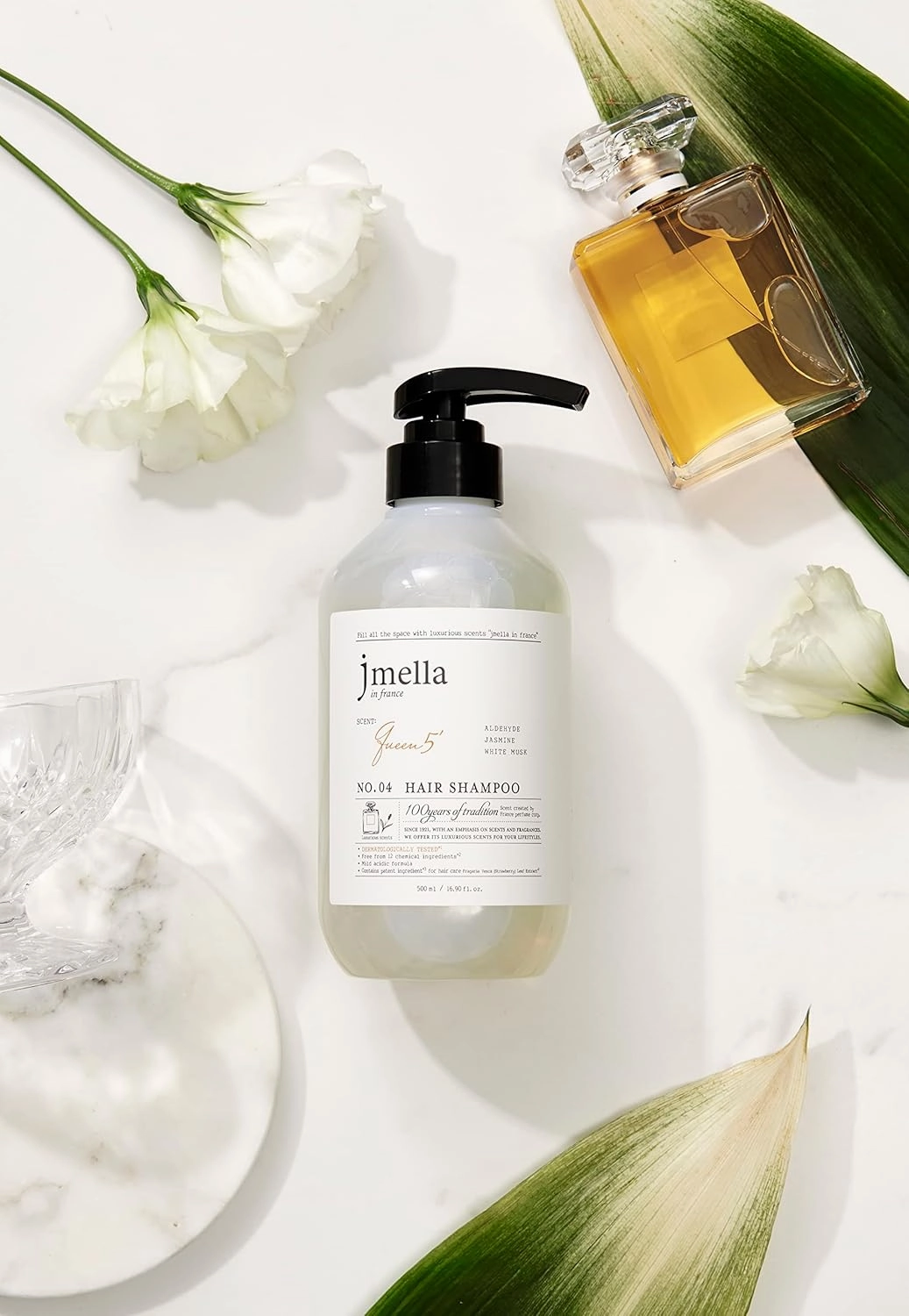 jmella IN FRANCE Hair Care Queen5 Shampoo 16.9 floz with luxury fragrance- Chemical free- Strawberry leaf extract -4 types of plants oil -17 types of amino acid complex, Hydrolyzed Collagen