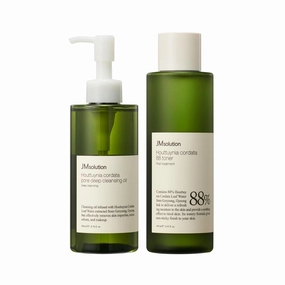 JMsolution Heartleaf Cleansing Oil and Toner Bundle - Deep Cleansing, Heart Leaf Water, Gentle Exfoliation, Hydration and Soothing
