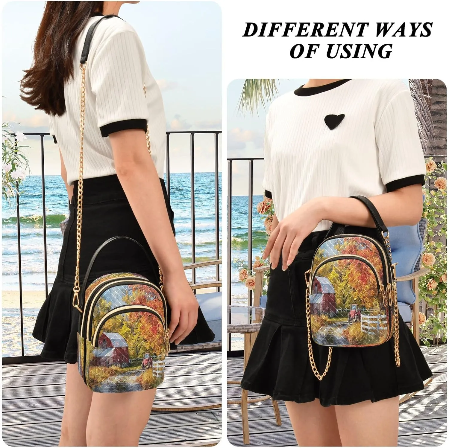 Joisal Rainbow Colored Tree Women Crossbody Bags Triple Zip Women's Shoulder Bag, Womans Purses