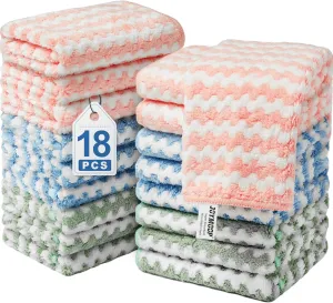 JOYMOOP 18 Pack Microfiber Cleaning Cloth, Kitchen Towels for Dish Drying Washing, Absorbent Streak Free Lint Free Rags for Cleaning, Reusable and Washable Towels - 10" x 10"