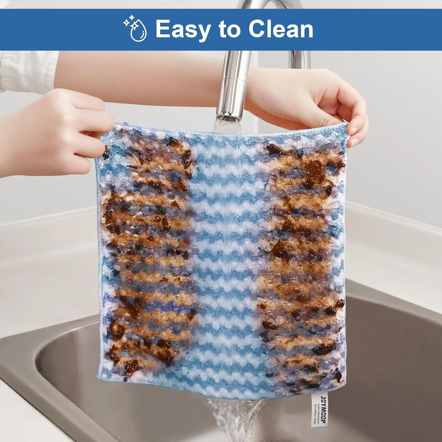 JOYMOOP Microfiber Cleaning Cloth, Pure Blue Towels with Edging, Small Size 18 Pack (10" x 10"), Absorbent Streak Free Lint Free Rags for Cleaning, Reusable and Washable Towels