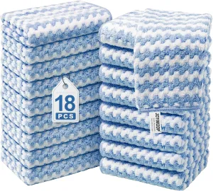 JOYMOOP Microfiber Cleaning Cloth, Pure Blue Towels with Edging, Small Size 18 Pack (10" x 10"), Absorbent Streak Free Lint Free Rags for Cleaning, Reusable and Washable Towels