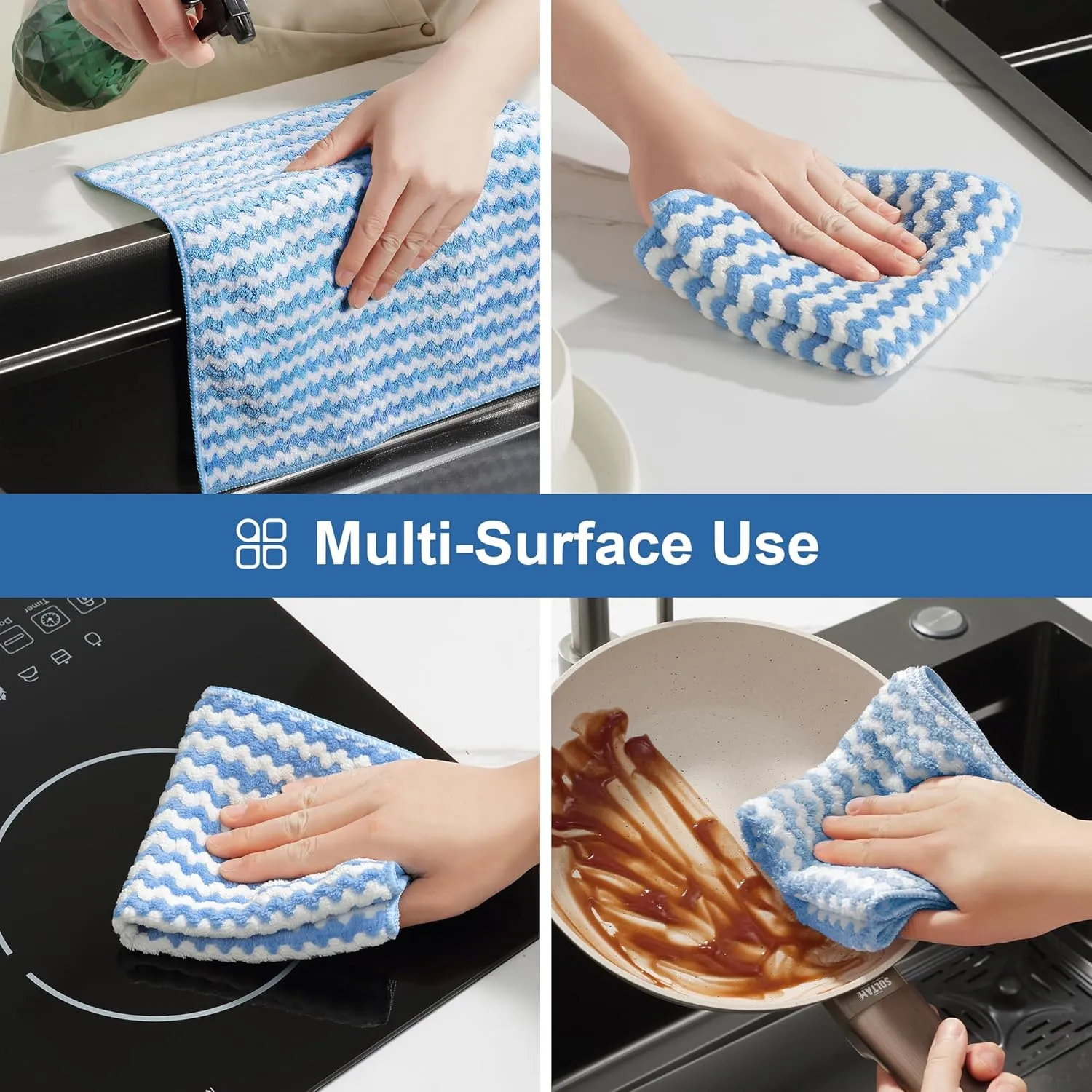 JOYMOOP Microfiber Cleaning Cloth, Pure Blue Towels with Edging, Small Size 18 Pack (10" x 10"), Absorbent Streak Free Lint Free Rags for Cleaning, Reusable and Washable Towels