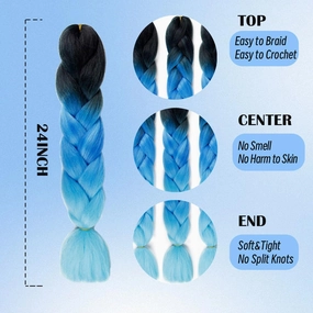 Jumbo Braiding Hair Extensions Braiding Hair Pre Stretched Afro Ombre Multiple Tone Colored Synthetic Hair For Box Twist Braids (24 Inch Black-Blue-Light-Blue)