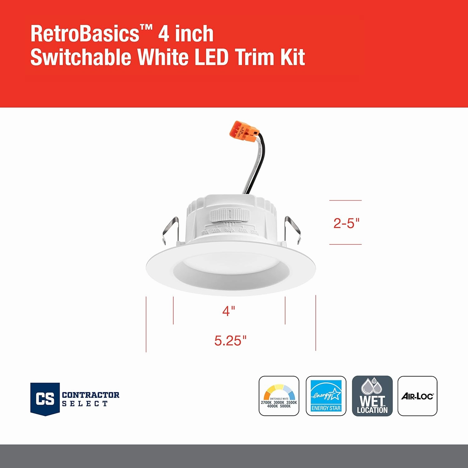 Juno RB4 SWW5 CP6 MW M2 RetroBasics Downlight Trim Kit, Switchable LED White, Baffle Trim, Switchable CCT, 2700K, 3000K, 4000K, and 5000K, 4-Inch, 6-Pack, Matte White