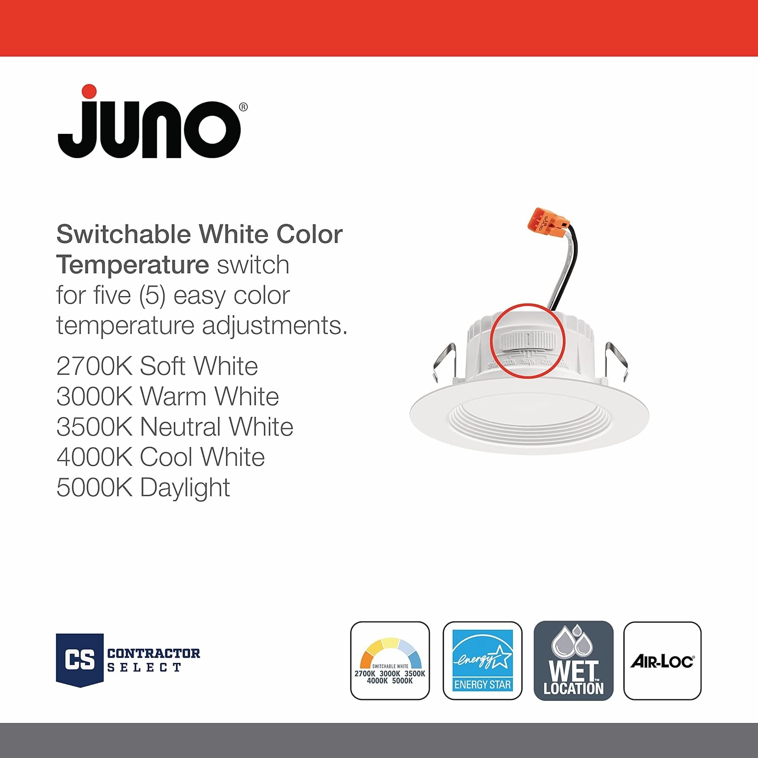 Juno RB4 SWW5 CP6 MW M2 RetroBasics Downlight Trim Kit, Switchable LED White, Baffle Trim, Switchable CCT, 2700K, 3000K, 4000K, and 5000K, 4-Inch, 6-Pack, Matte White