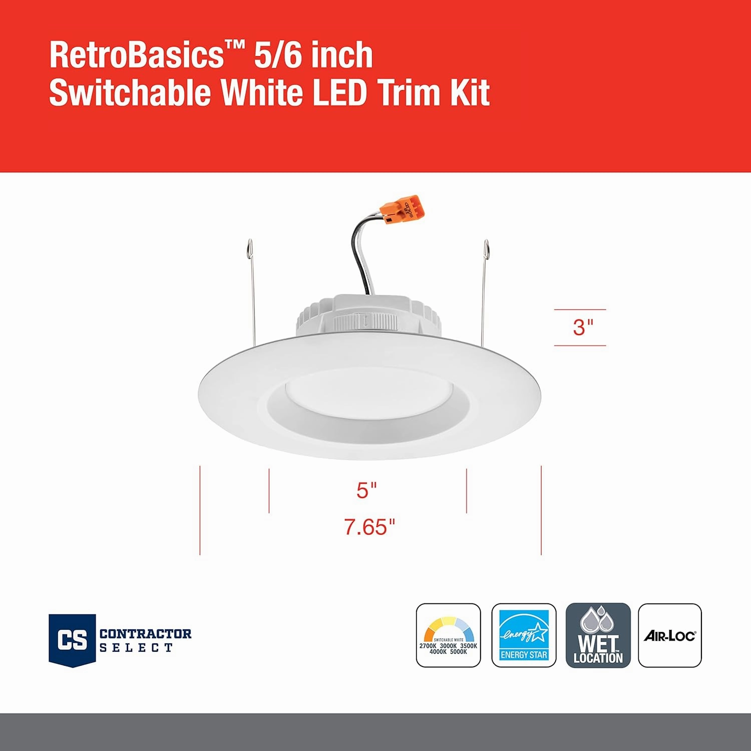 Juno RB56 SWW5 CP6 MW M2 RetroBasics Downlight Trim Kit, Switchable LED White, Baffle Trim, Switchable CCT, 2700K, 3000K, 4000K, and 5000K, 5- to 6-Inch, 6-Pack, Matte White