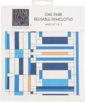 KAF Home Frank Lloyd Wright Swedish Dish Cloths (6.7 x 7.5-inch) - Set of 3 Reusable, Absorbent Cellulose Sponge Towels for Kitchen, Cleaning Counters, and Washing Dishes (Oak Park)