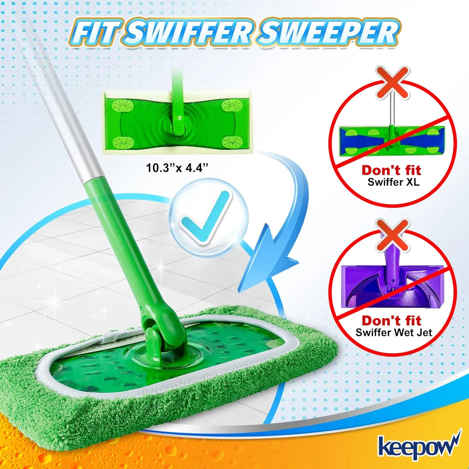 KEEPOW Reusable Wet Pads Refills Compatible with Swiffer Sweeper Mop, Dry Sweeping Cloths, Microfiber Wet Mopping Cloths for Hardwood Floor Cleaning, 12 Pack (Mop is Not Included)