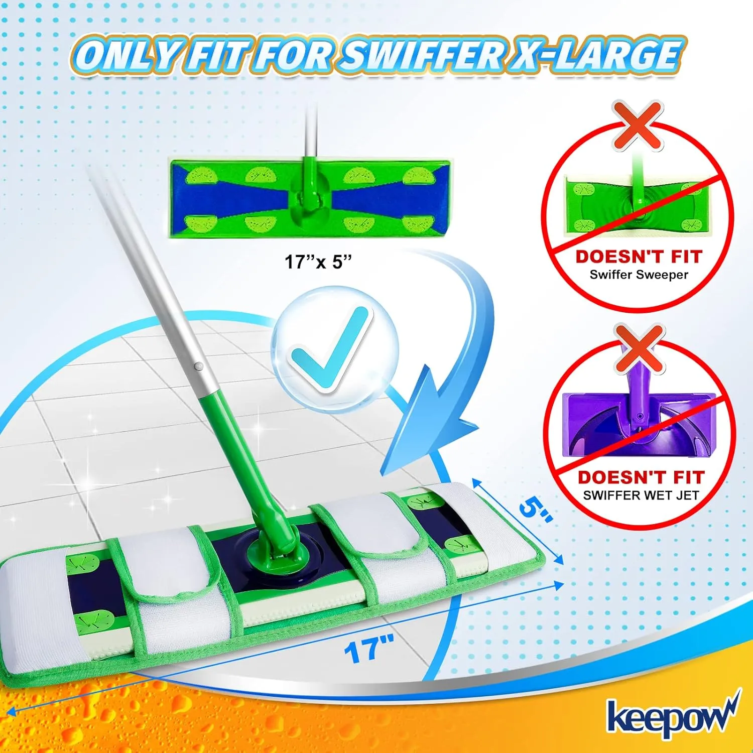 KEEPOW XL Wet Pads Refills for Swiffer XL, Wet Mopping Cloths for Swiffer XL Mop, Reusable Microfiber Mop Pads for Hardwood Floor, 4 Pack