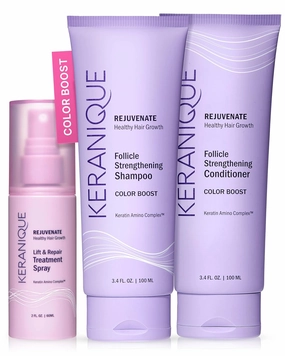 Keranique Color Treated Shampoo and Conditioner Set with Hair Thickening Spray - Keratin Enriched Color Boost Set w/Shampoo & Conditioner and Lift & Repair Spray for Women w/Fine, Thin, Colored Hair