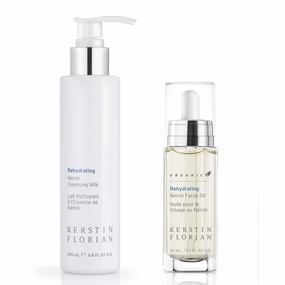 Kerstin Florian Rehydrating Neroli Cleansing Milk | Organic Rehydrating Neroli Facial Oil Set | Gently Cleanses Makeup and Impurities for Clean | Fresh Feeling Skin | Anti Aging Facial Oil