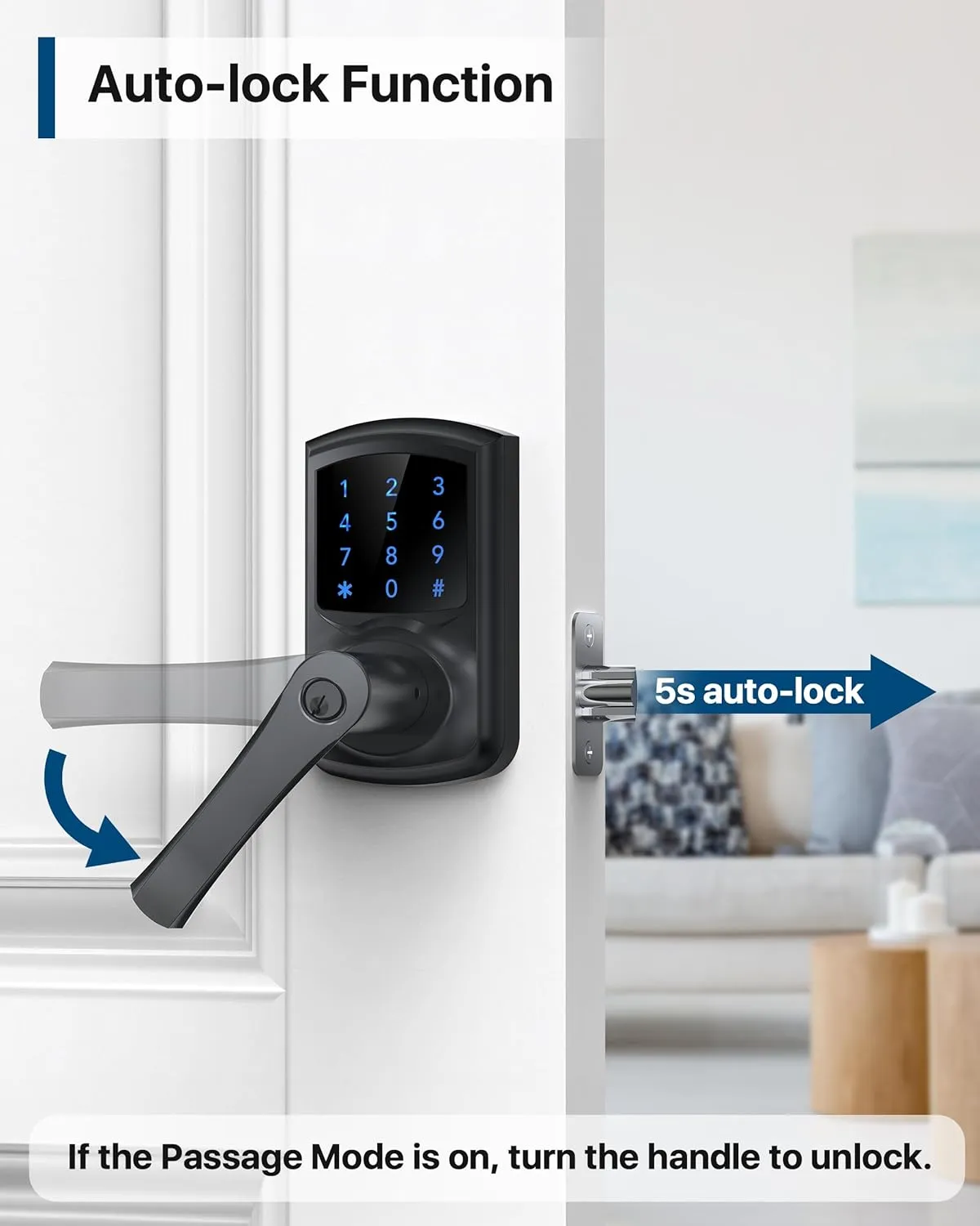 Keyless Entry Door Lock, Keypad Door-Lock with Handle, Touchscreen, Auto-Locking, Anti-peep Password, Easy to Install for Front Door, Home, Office, Matte Black 2 Pack