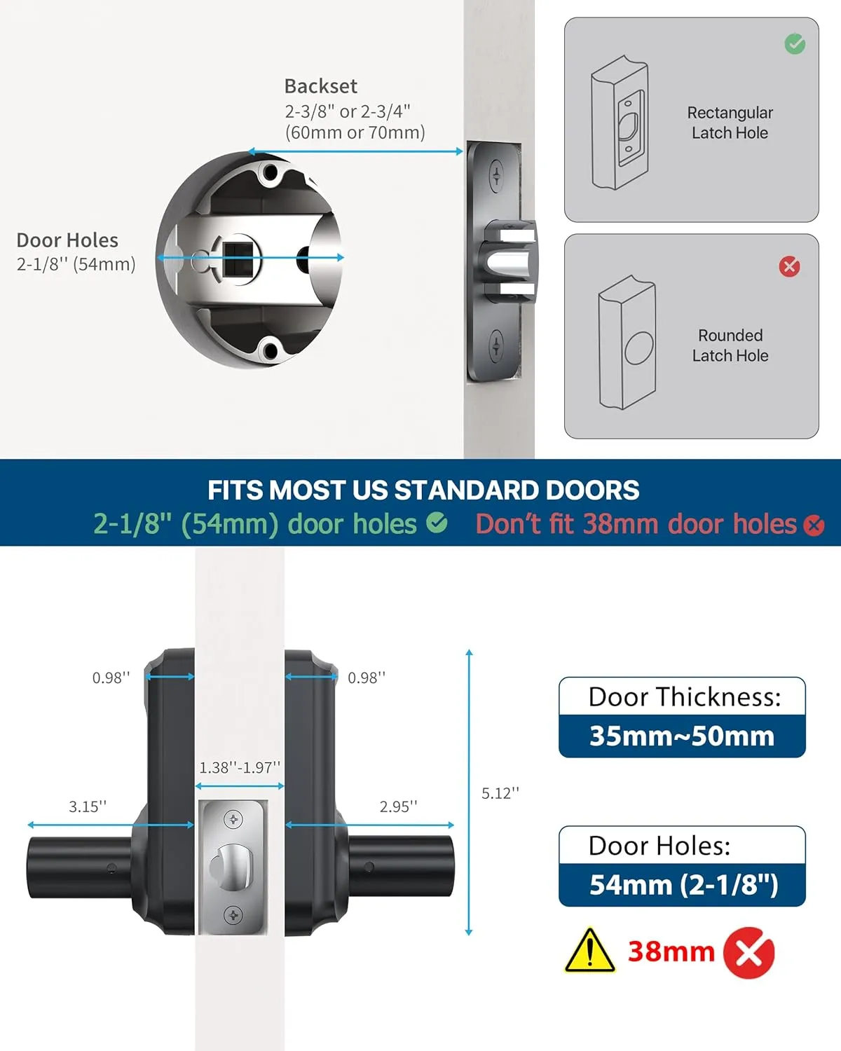 Keyless Entry Door Lock, Keypad Door-Lock with Handle, Touchscreen, Auto-Locking, Anti-peep Password, Easy to Install for Front Door, Home, Office, Matte Black 2 Pack