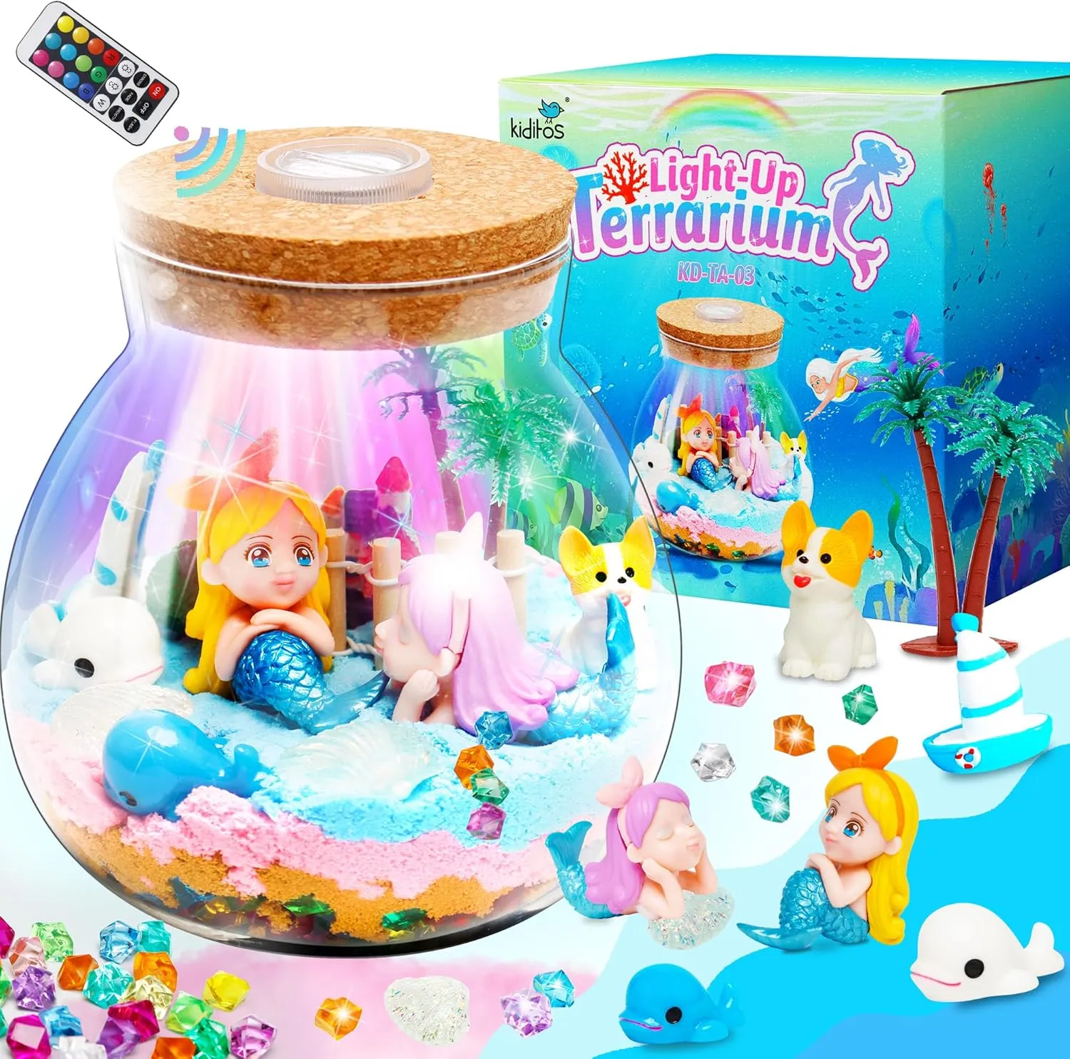 Kiditos Arts&Crafts Light Up Mermaid Terrarium DIY Toy Kit for Kids,Great STEM Christmas&Birthday Gift for Little Girls&Boys Age 8 ,Make Your Own Night Light,Decoration Bottles with LED