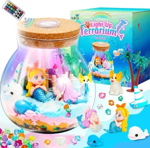 Kiditos Arts&Crafts Light Up Mermaid Terrarium DIY Toy Kit for Kids,Great STEM Christmas&Birthday Gift for Little Girls&Boys Age 8 ,Make Your Own Night Light,Decoration Bottles with LED