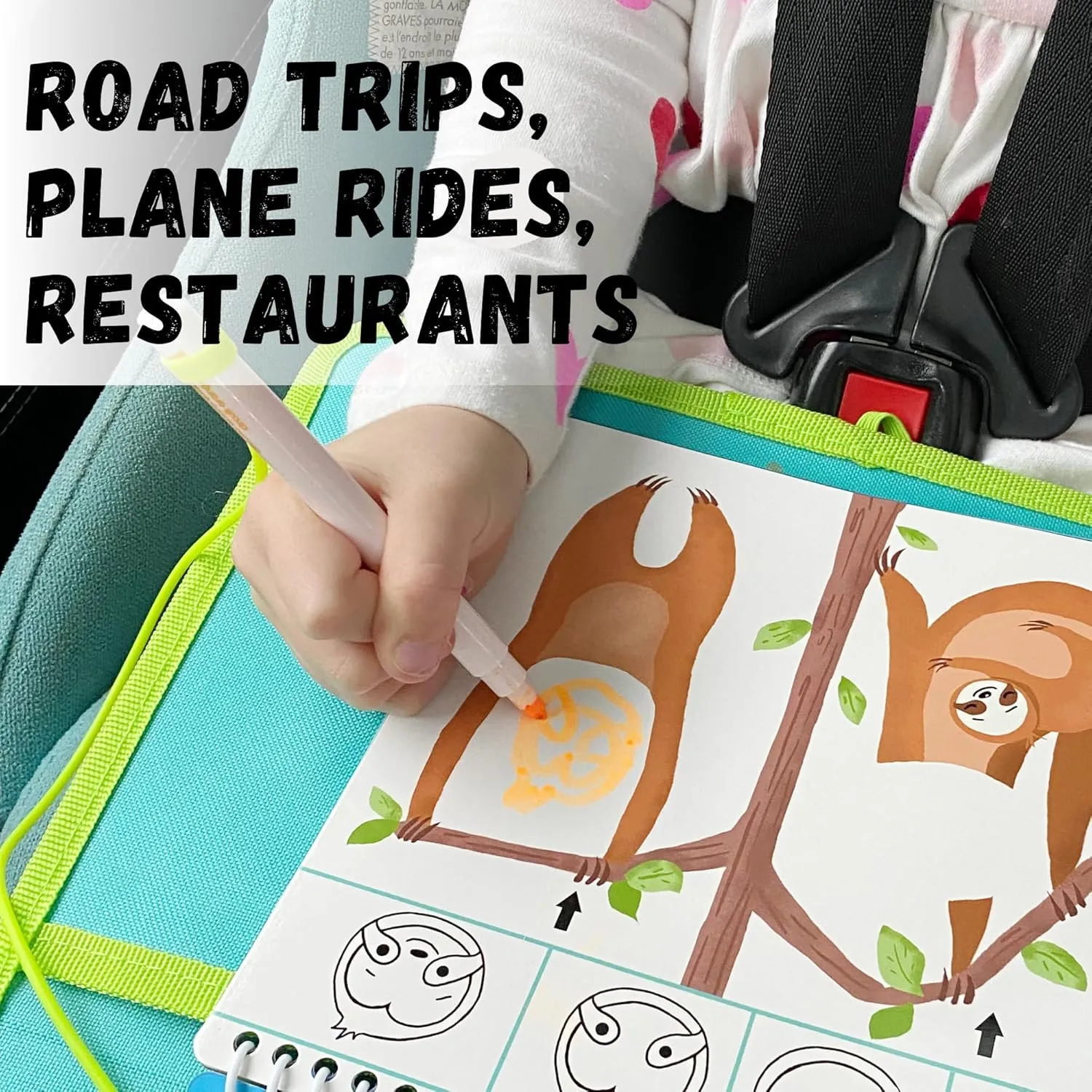 Kids Travel Educational Activity Book with Washable Markers - Car and Airplane Activities, Learning Toys for Toddlers- Reusable Stickers for Ages 4, 5, 6 (Ocean & Extra Jungle Book)