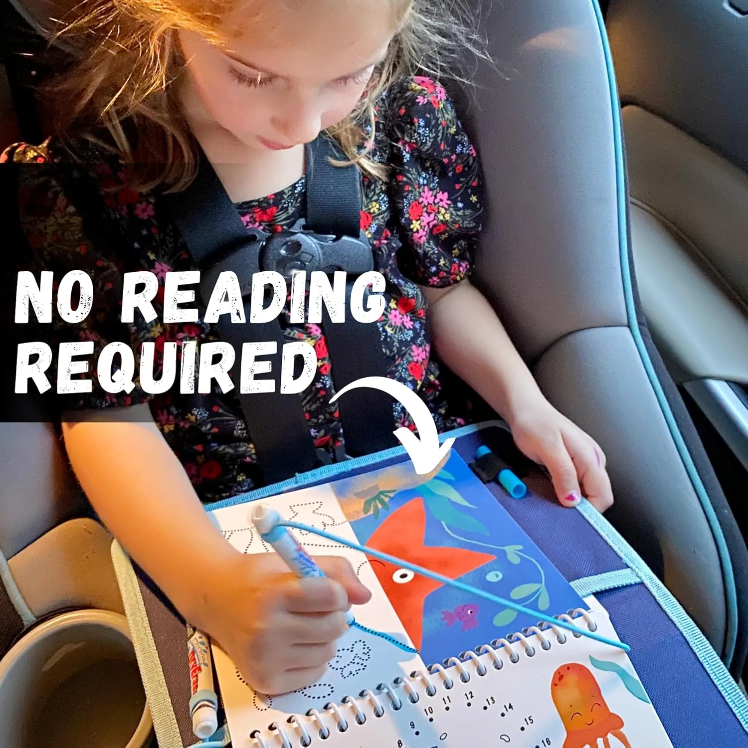 Kids Travel Educational Activity Book with Washable Markers - Car and Airplane Activities, Learning Toys for Toddlers- Reusable Stickers for Ages 4, 5, 6 (Ocean & Extra Jungle Book)