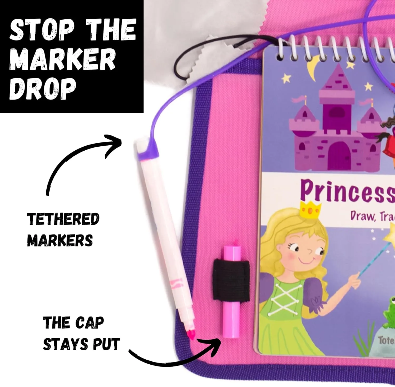 Kids Travel Educational Activity Book with Washable Markers - Car and Airplane Activities, Learning Toys for Toddlers- Reusable Stickers for Ages 4, 5, 6 (Princess & Extra Jungle Book)