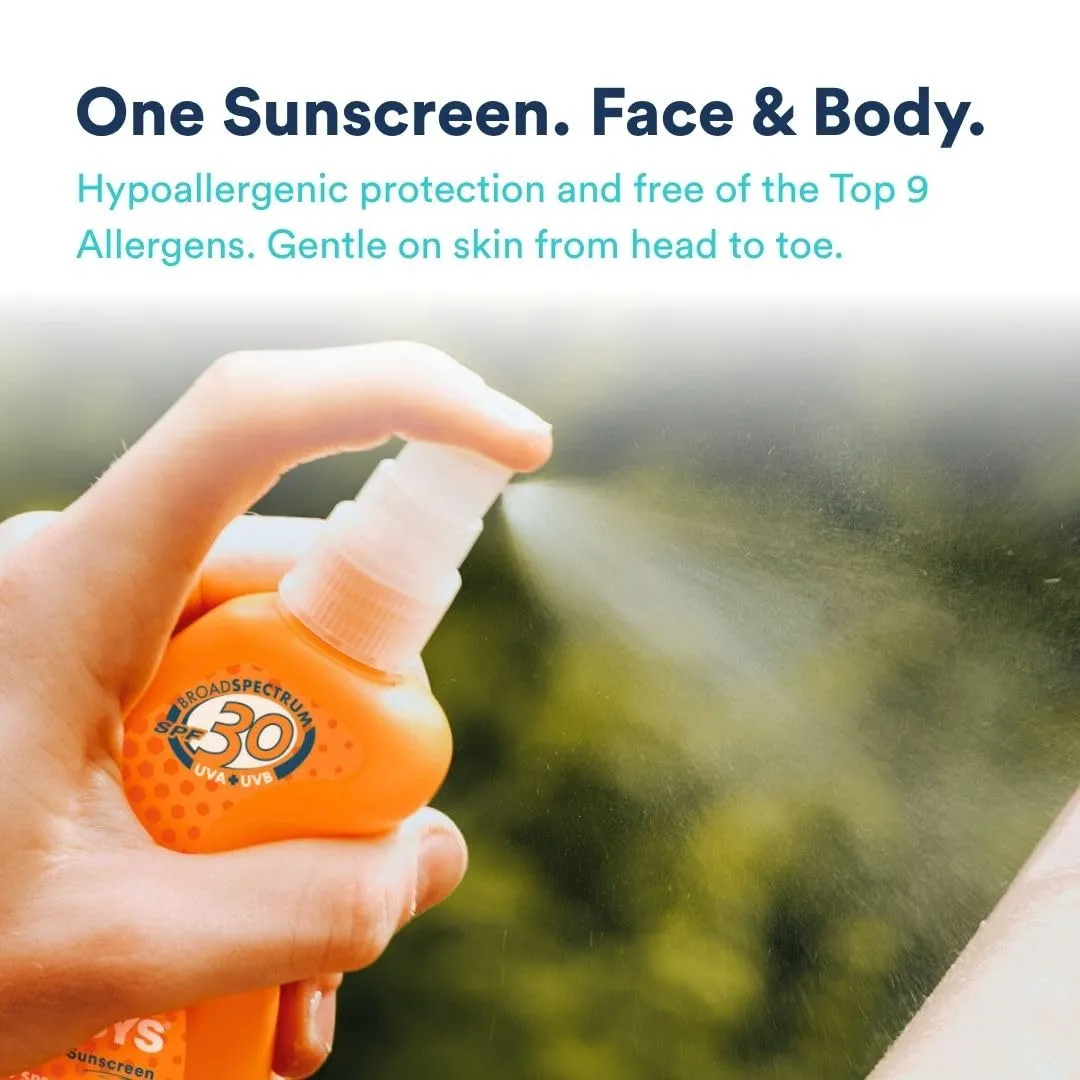 KINeSYS SPF 30 KIDS Fragrance Free Clear Spray Sunscreen for sensitive skin, Hypoallergenic, Broad Spectrum UVA/UVB protection for Face & Body; PABA and Oxybenzone FREE, 700  Sprays, 4 Fl Oz/120 ml