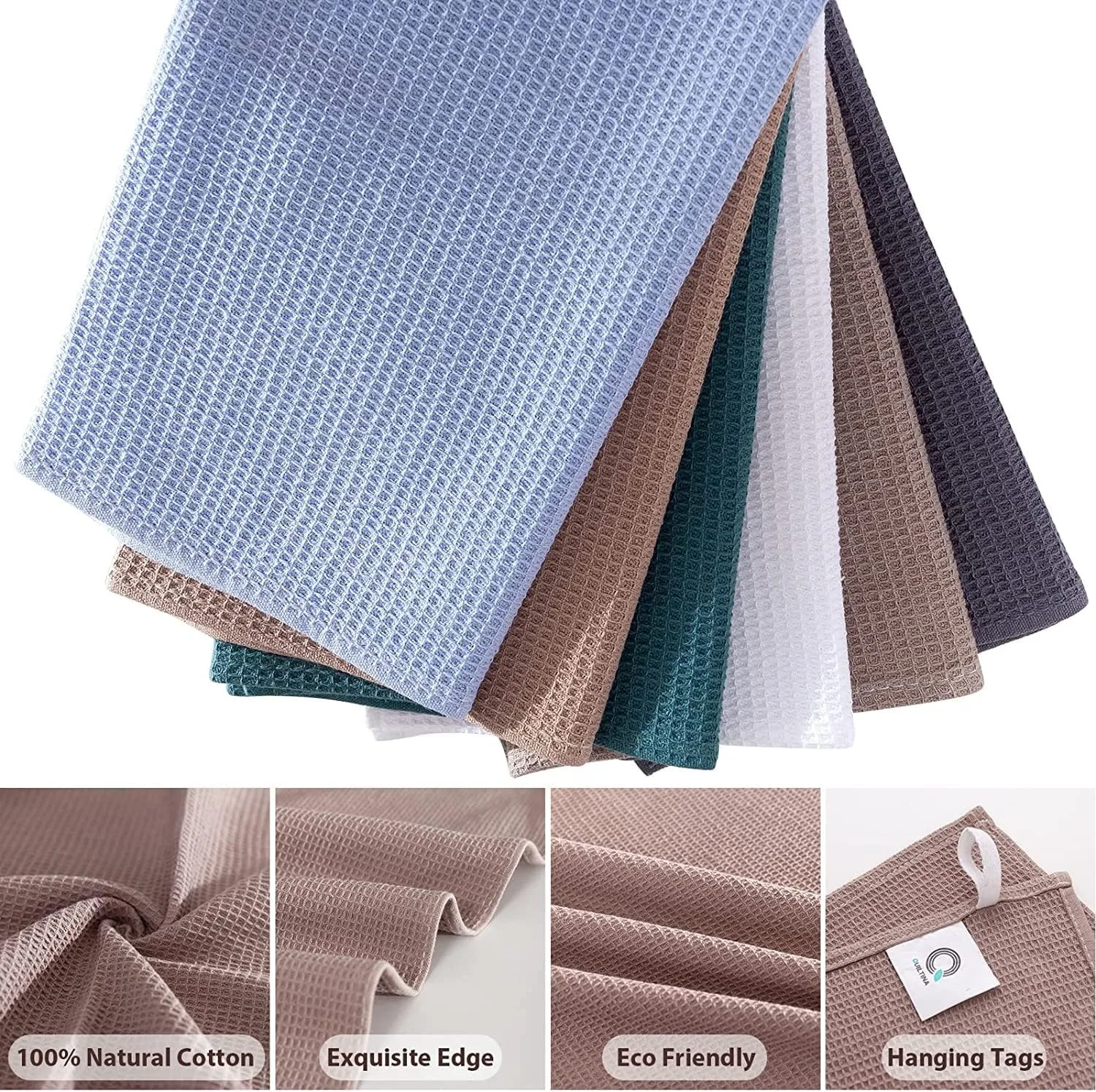 Kitchen Towels 100% Cotton Absorbent Dish Towels Set, Waffle Weave Hand Towels, Ultra Soft Dish Drying Towels, Quick Drying Dish Towel - 17 x 25 Inches, 12 Pack, 17x25IN