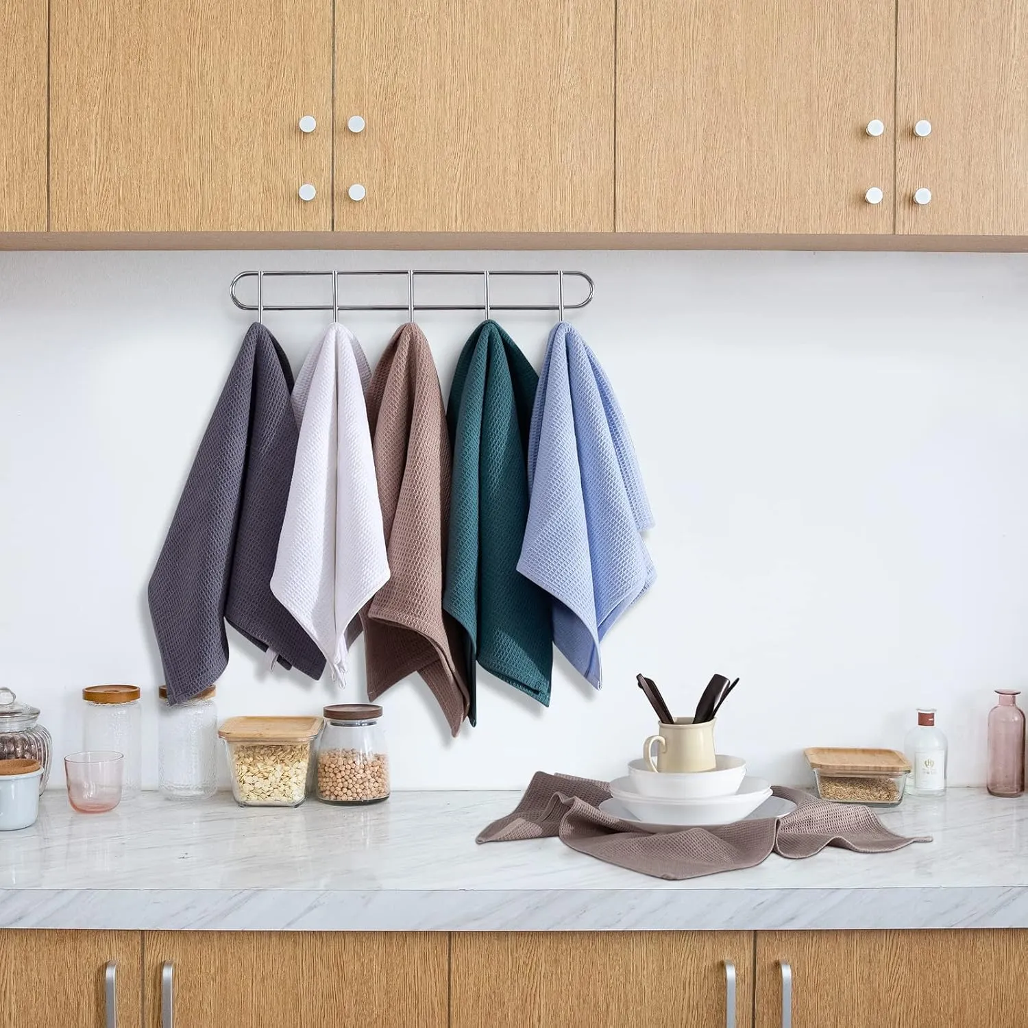 Kitchen Towels 100% Cotton Absorbent Dish Towels Set, Waffle Weave Hand Towels, Ultra Soft Dish Drying Towels, Quick Drying Dish Towel - 17 x 25 Inches, 12 Pack, 17x25IN