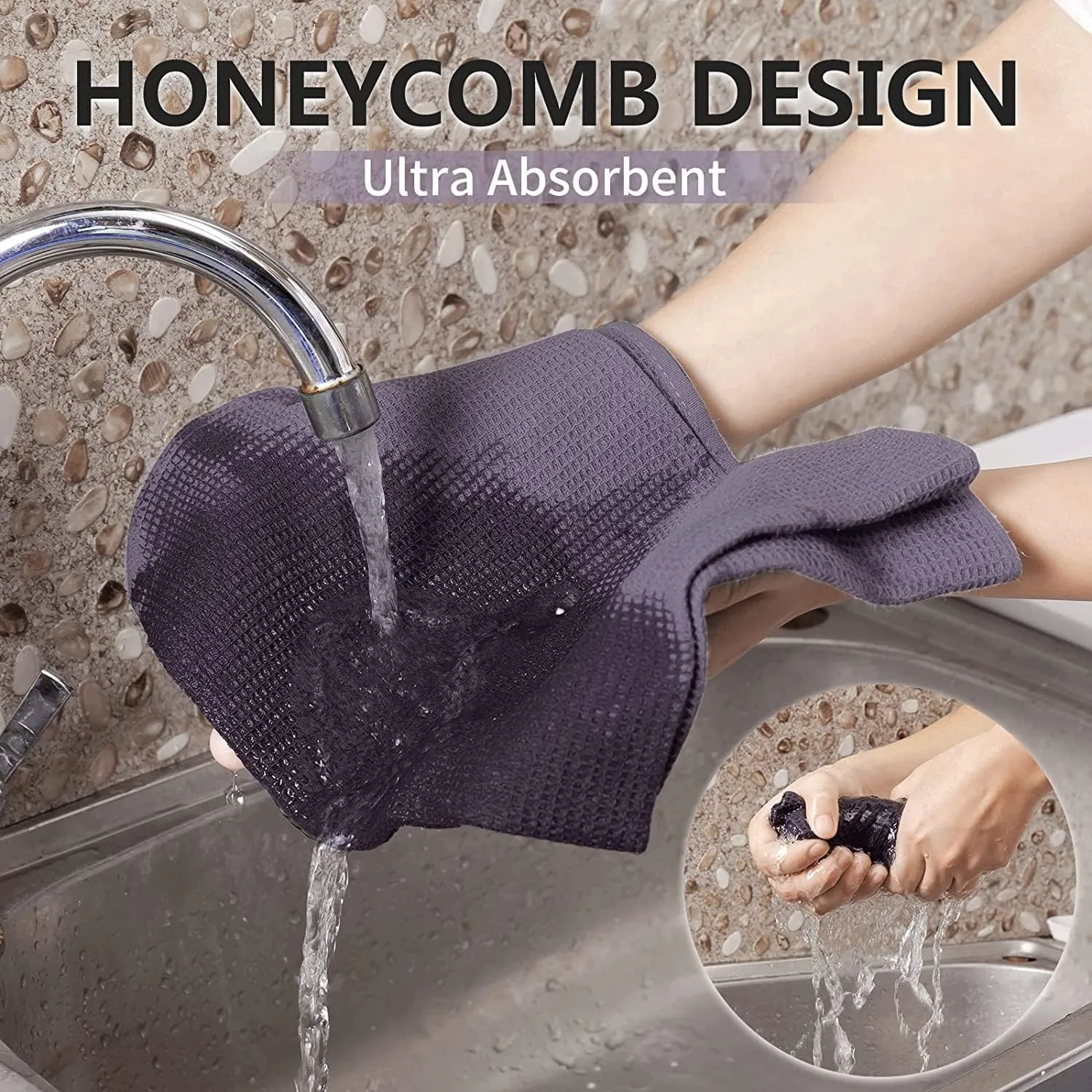 Kitchen Towels 100% Cotton Absorbent Dish Towels Set, Waffle Weave Hand Towels, Ultra Soft Dish Drying Towels, Quick Drying Dish Towel - 17 x 25 Inches, 12 Pack, 17x25IN