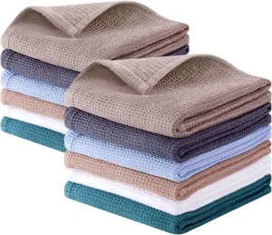 Kitchen Towels 100% Cotton Absorbent Dish Towels Set, Waffle Weave Hand Towels, Ultra Soft Dish Drying Towels, Quick Drying Dish Towel - 17 x 25 Inches, 12 Pack, 17x25IN