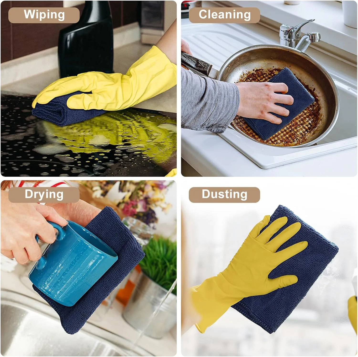 Kitinjoy 24 Pack Microfiber Cleaning Cloth(12 x 12 Inches, Navy Blue), Ultra Soft and Absorbent Cleaning Rags, Reusable and Non-Linting dust Removal Cleaning Cloths for Car, House, Kitchen