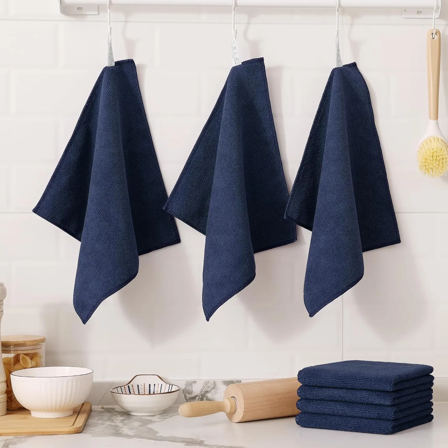 Kitinjoy 24 Pack Microfiber Cleaning Cloth(12 x 12 Inches, Navy Blue), Ultra Soft and Absorbent Cleaning Rags, Reusable and Non-Linting dust Removal Cleaning Cloths for Car, House, Kitchen